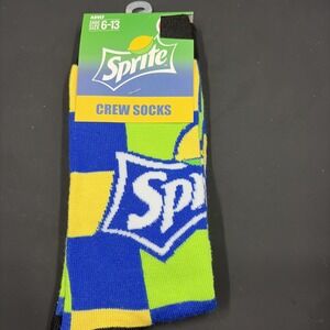SPRITE Men's Size 6-13 Crew Socks Blue Yellow Green Black Official Logo Design